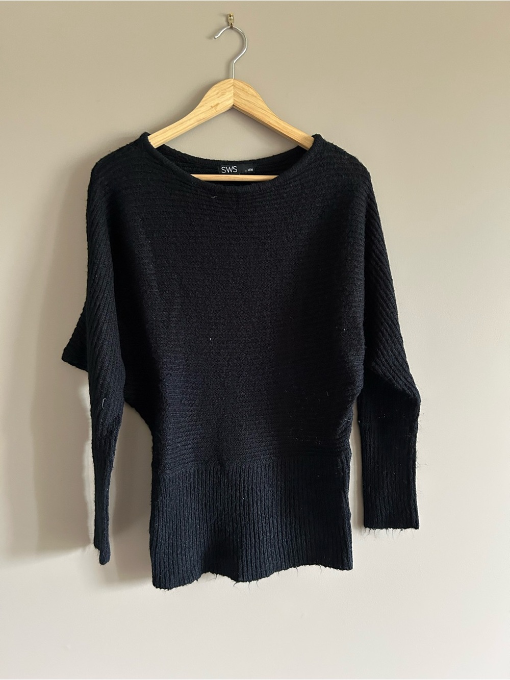 SWS Black Crewneck Sweater - Relaxed Ribbed Hem